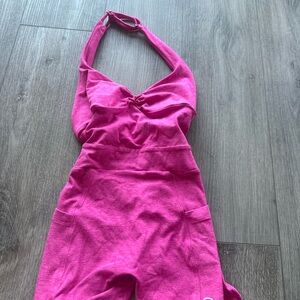Bombshell Sportswear Fuchsia Halter Jumpsuit shorts